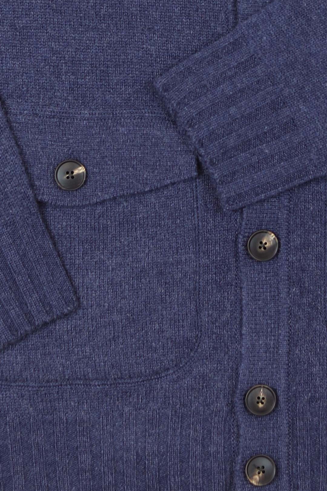 Denim Blue Wool Cashmere Knitted Blouson Cardigan