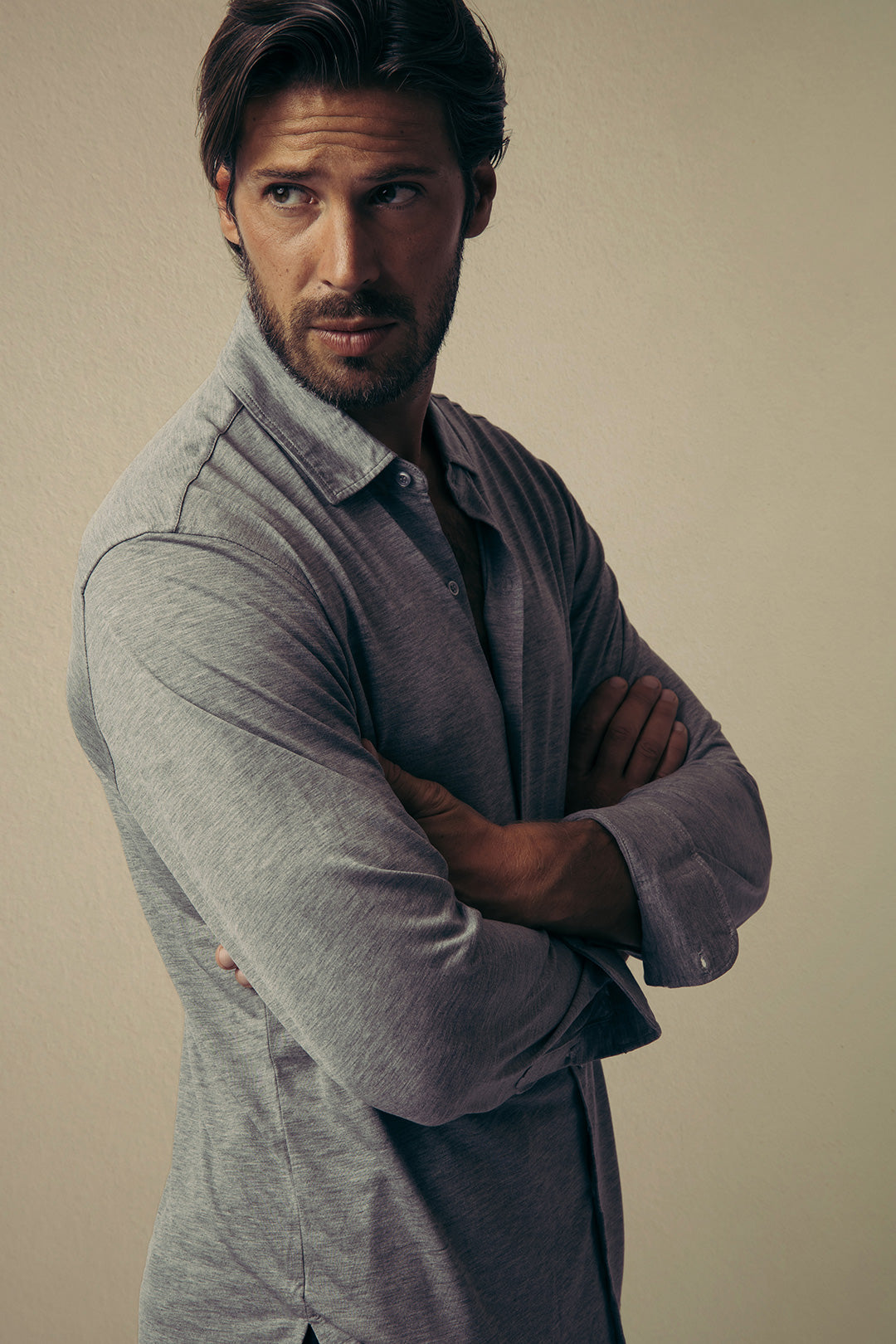 Grey Lyocell Soft Collar Shirt