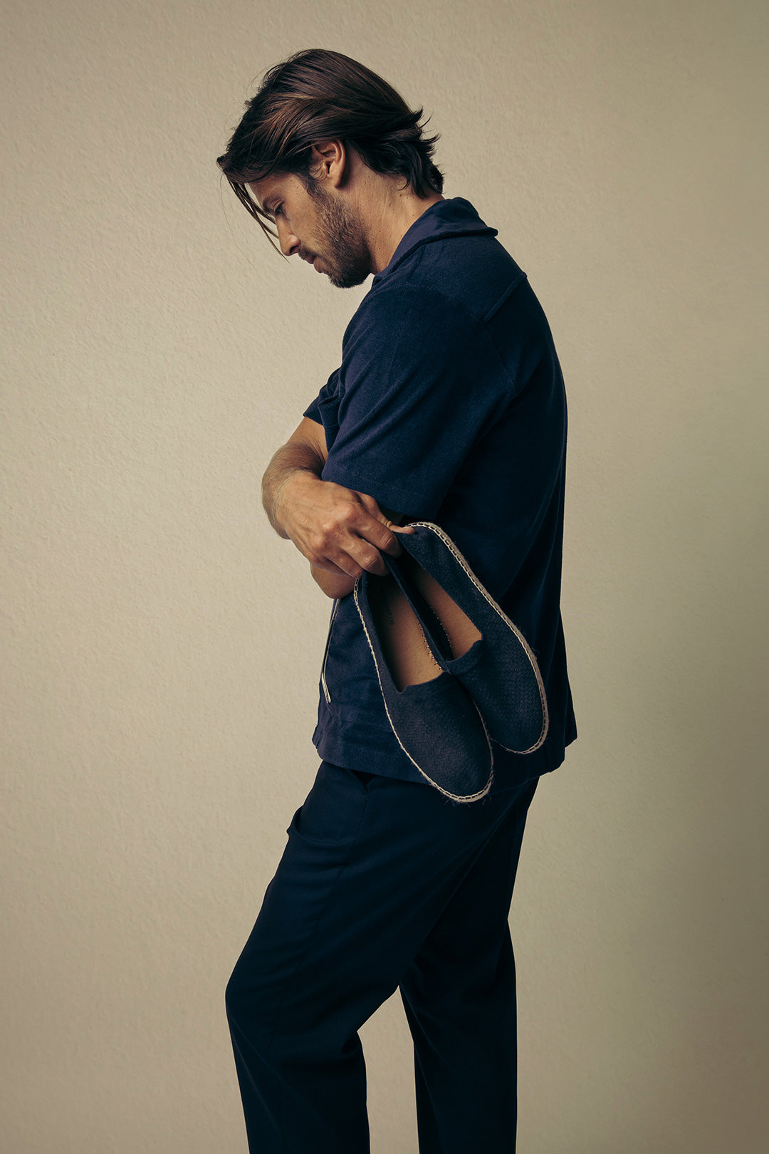 Navy Terry Towelling Pocket Shirt