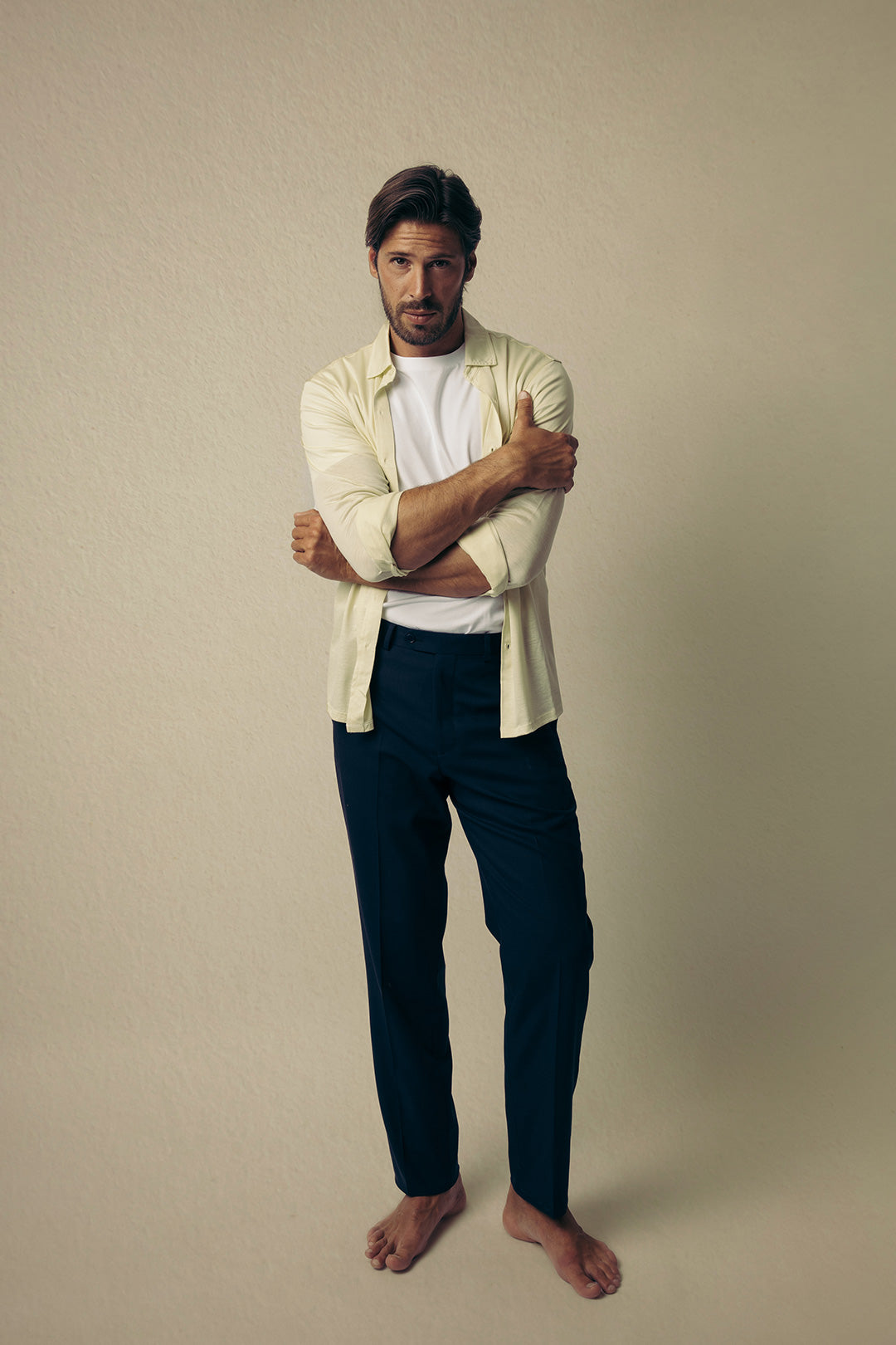 Cream Lyocell Soft Collar Shirt