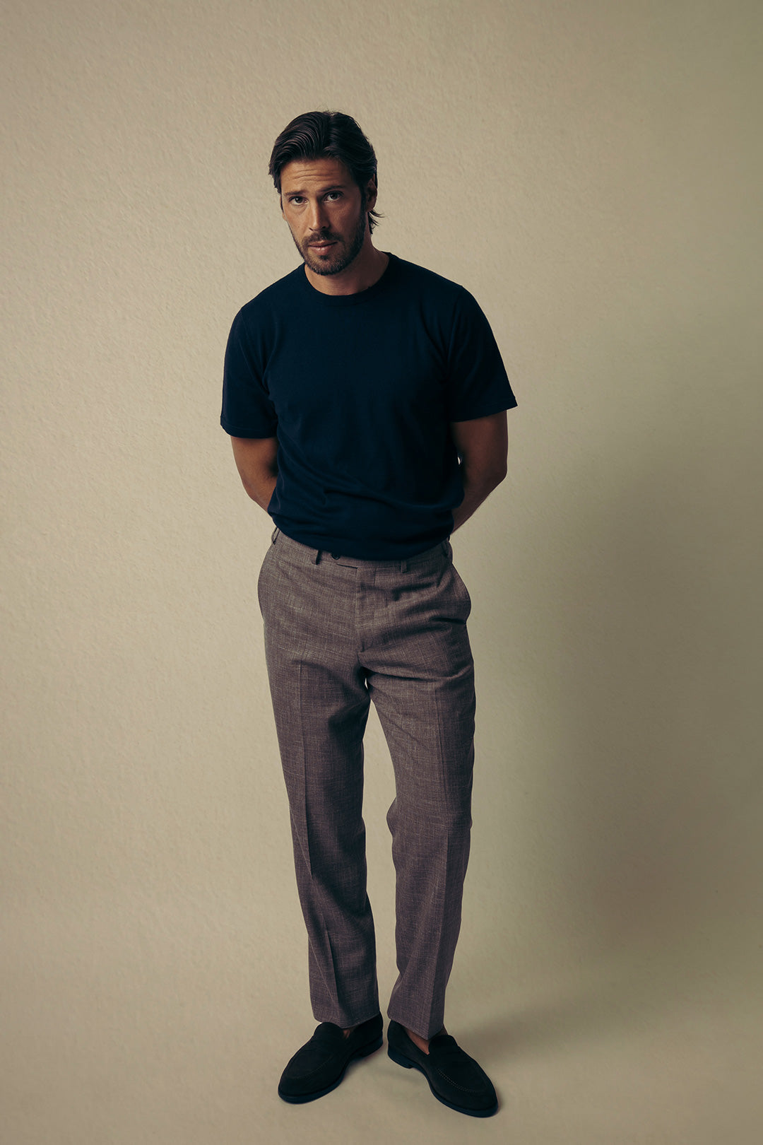 Navy Cotton Cashmere Knitted T-Shirt