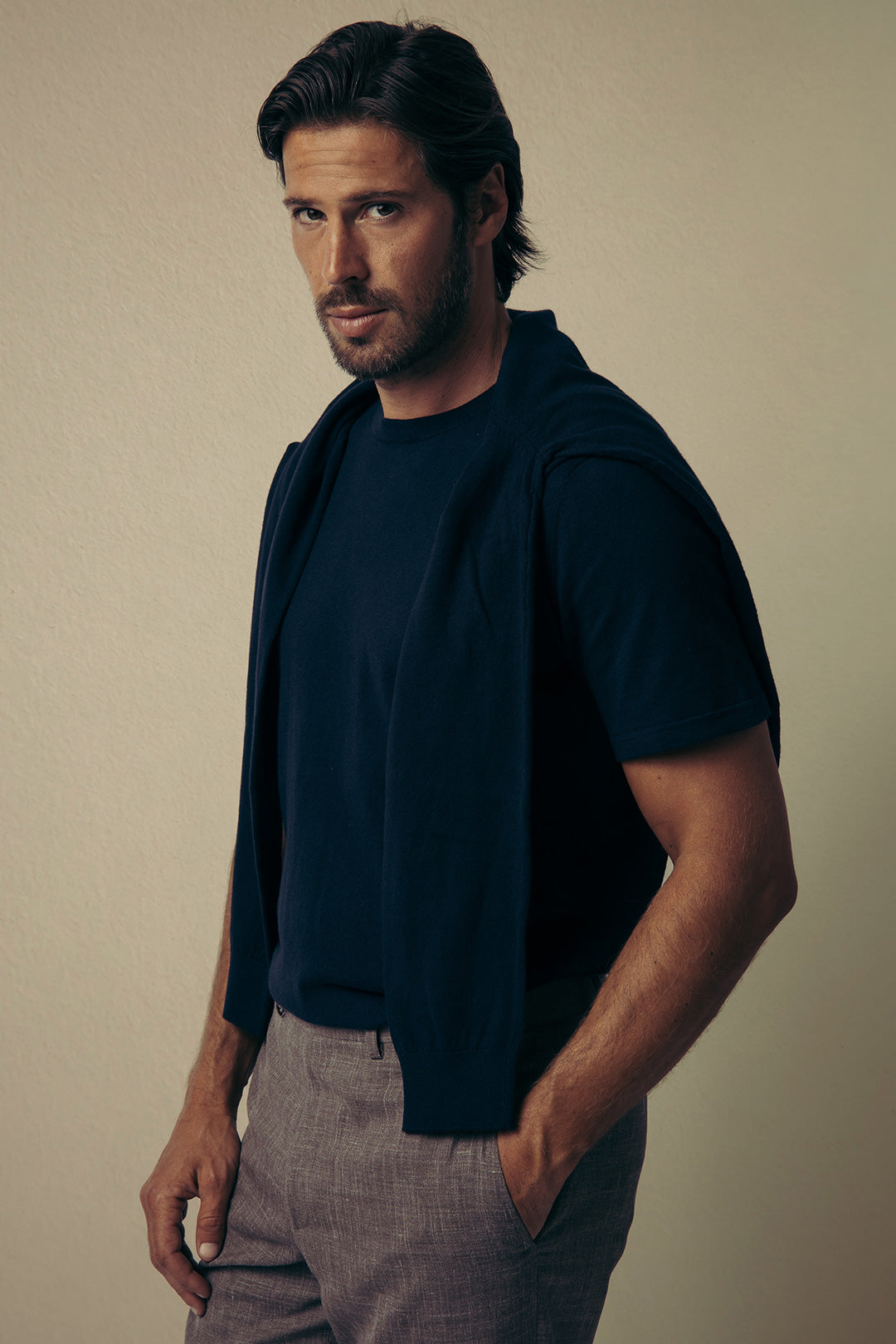 Navy Cotton Cashmere Crewneck Sweater