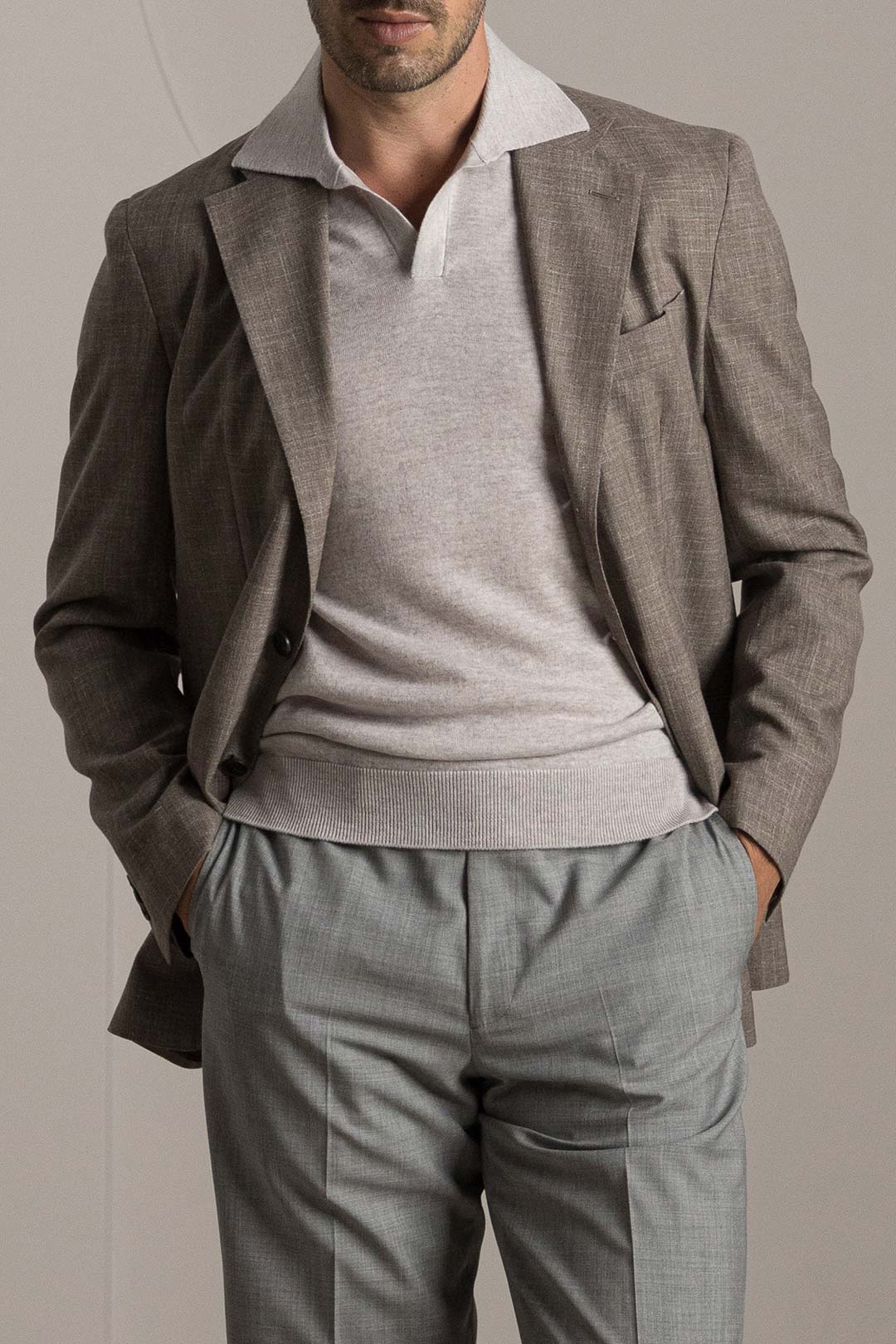 Greige Extra-fine Merino Skipper Polo Shirt