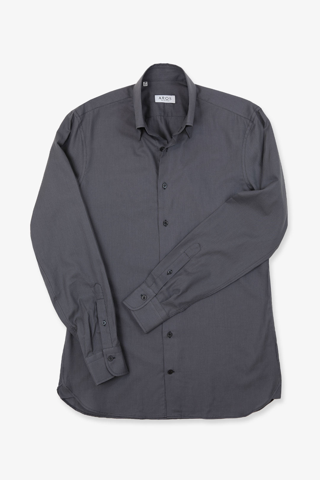 Grey Brushed Cotton Hidden Button Down Shirt