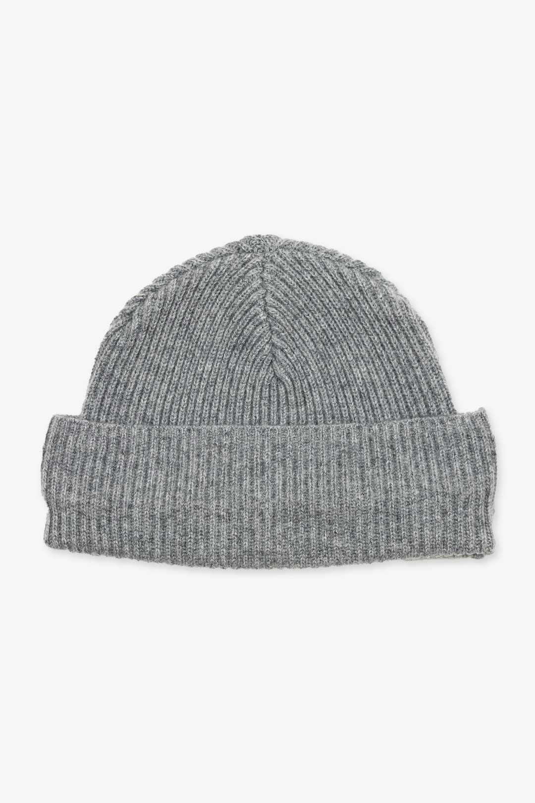 Grey Rib Knitted Pure Cashmere Beanie