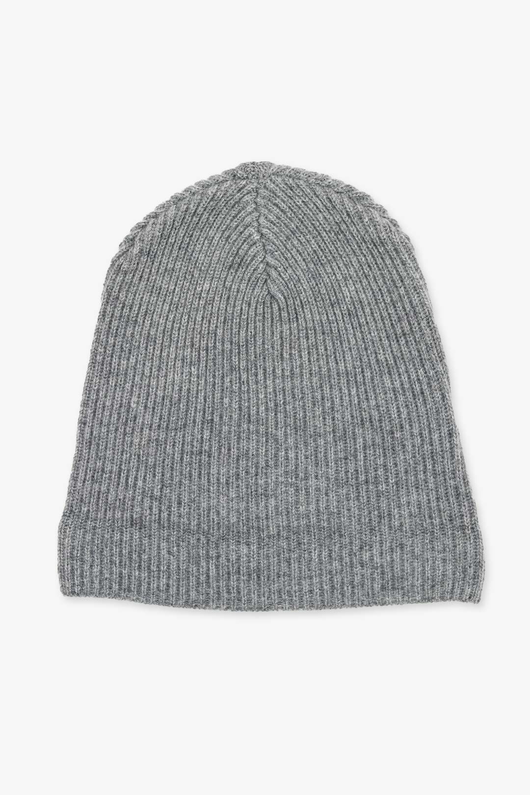 Grey Rib Knitted Pure Cashmere Beanie
