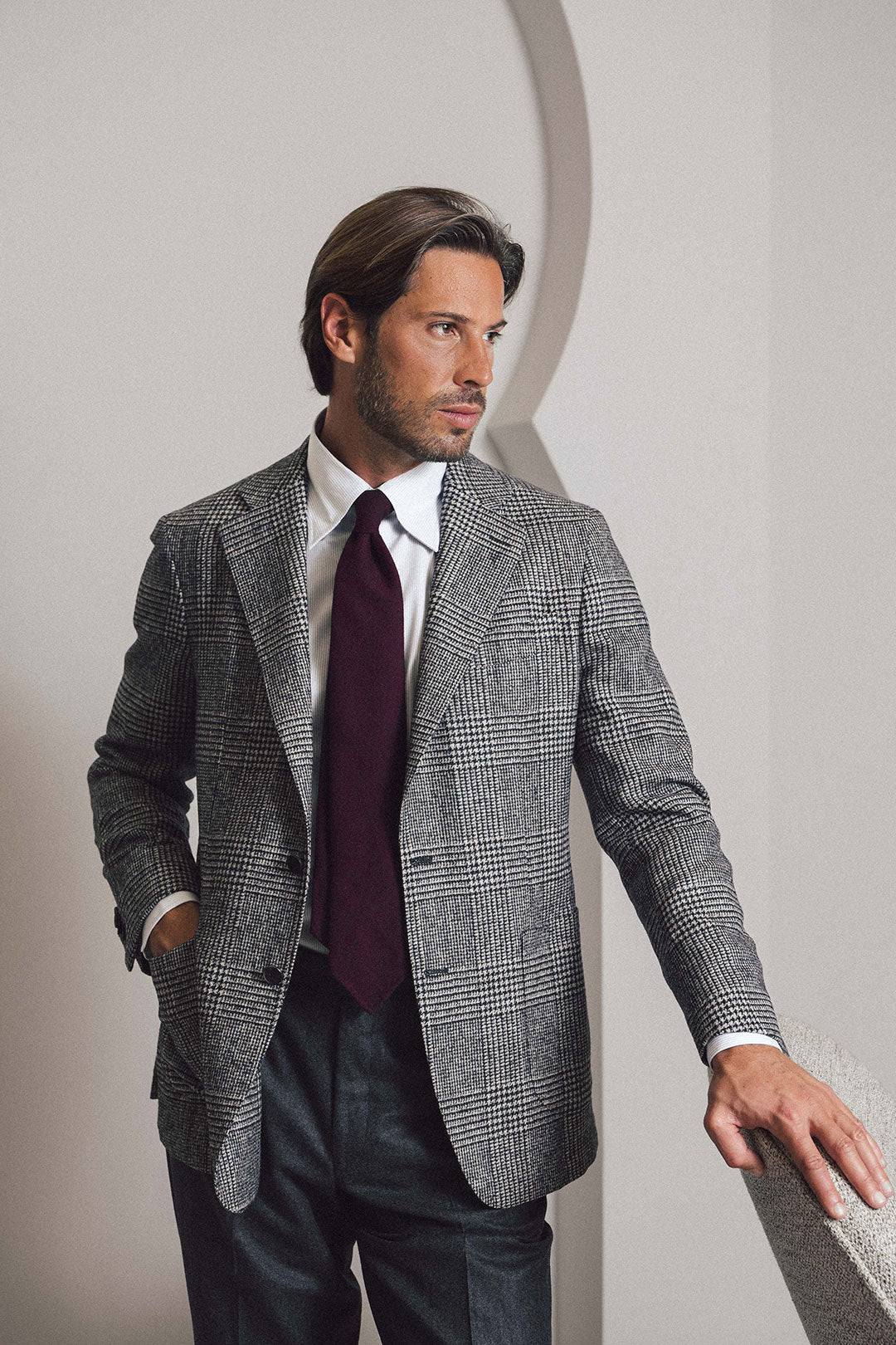 Grey Wool Alpaca Glencheck Blazer