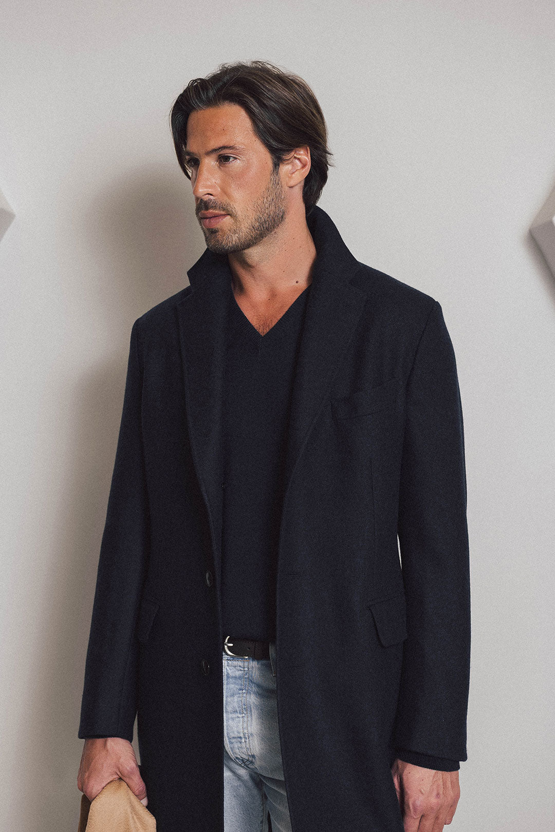 Navy Loro Piana Zelander Merino Wool Coat
