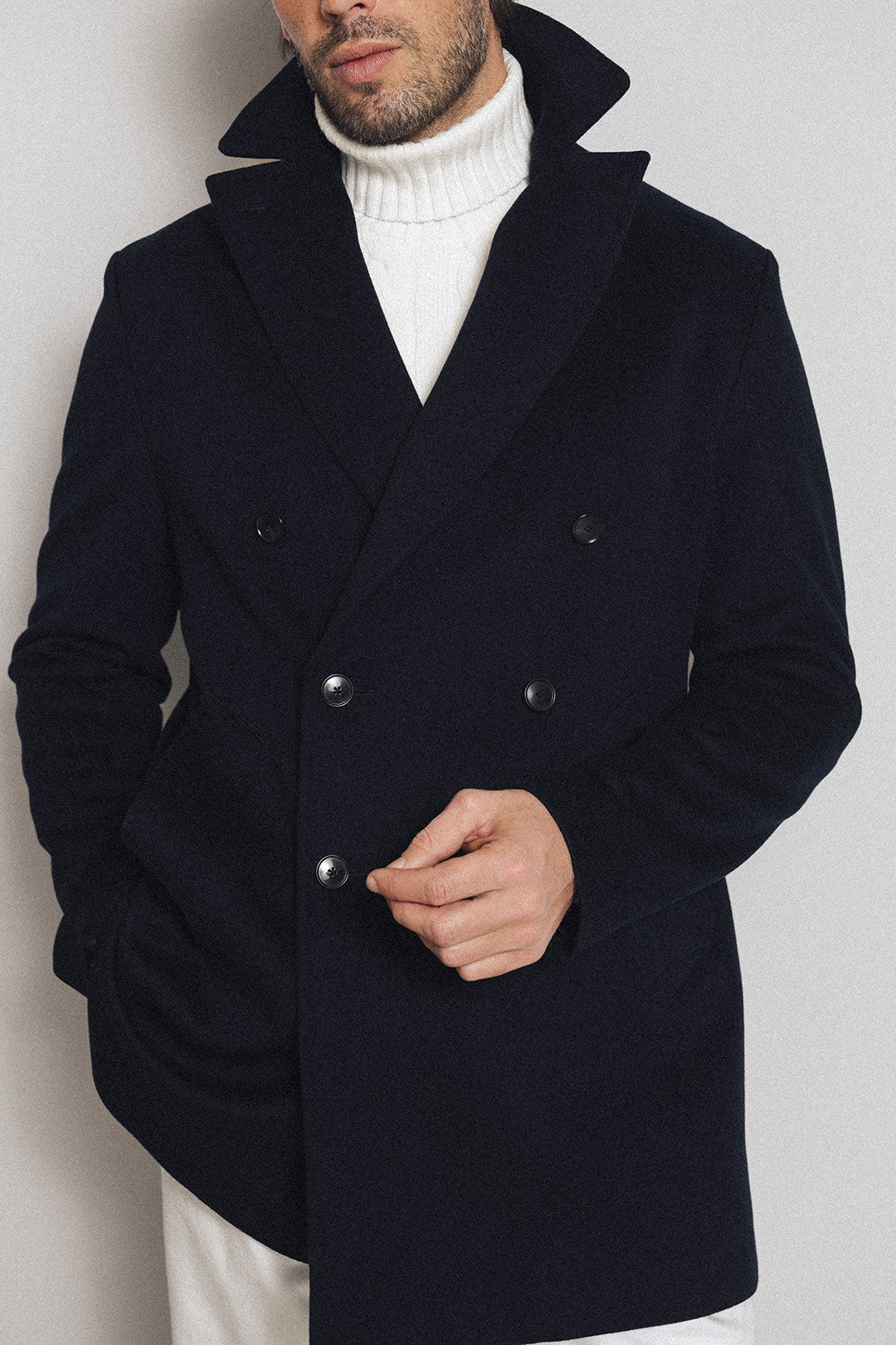Navy Loro Piana Water‐repellent Wool Pea Coat