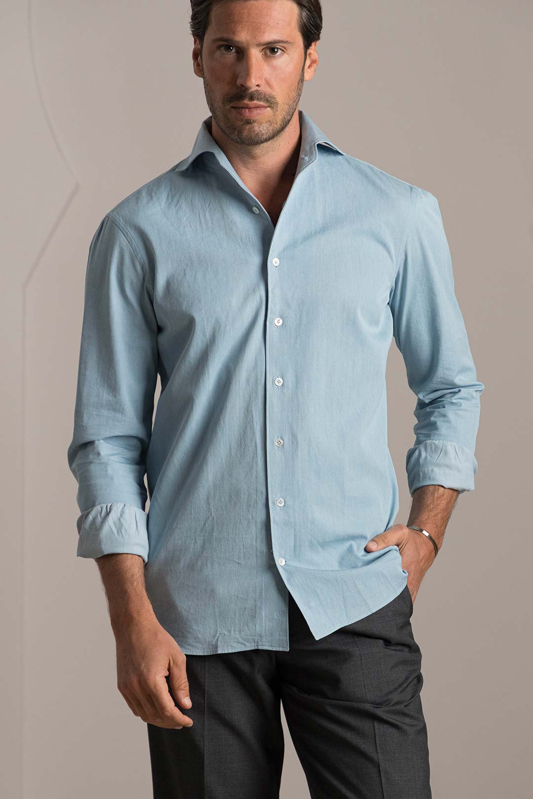 Light Blue Denim One Piece Collar Shirt