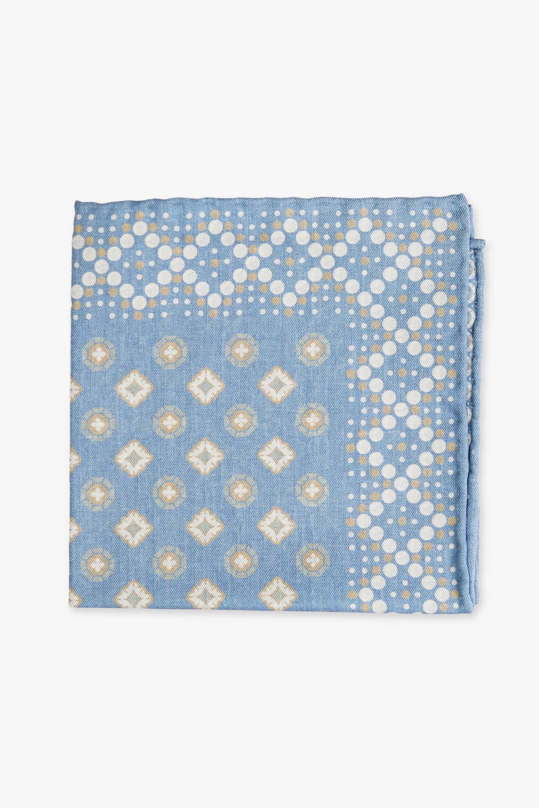 Light Blue Grey Medallion Silk Cotton Pocket Square
