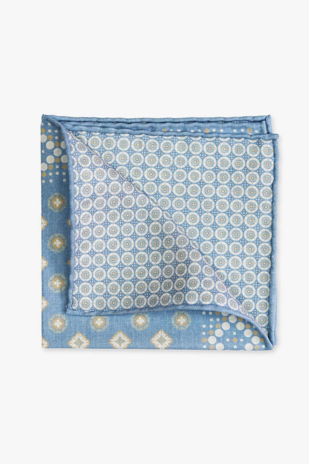 Light Blue Grey Medallion Silk Cotton Pocket Square