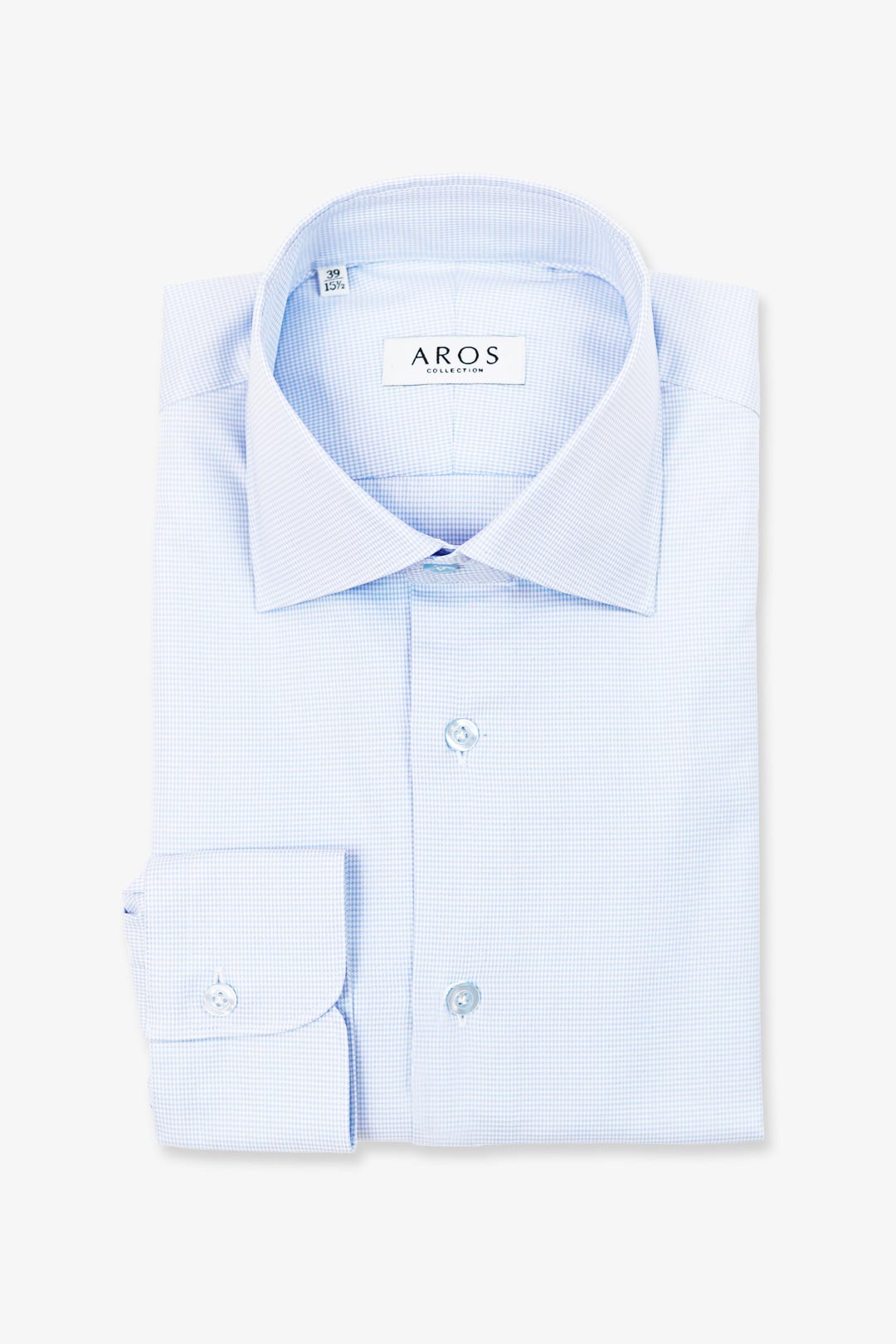 Light Blue Houndstooth Cotton Semi-cutaway Shirt