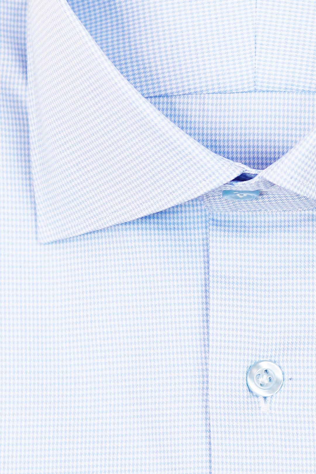 Light Blue Houndstooth Cotton Semi-cutaway Shirt