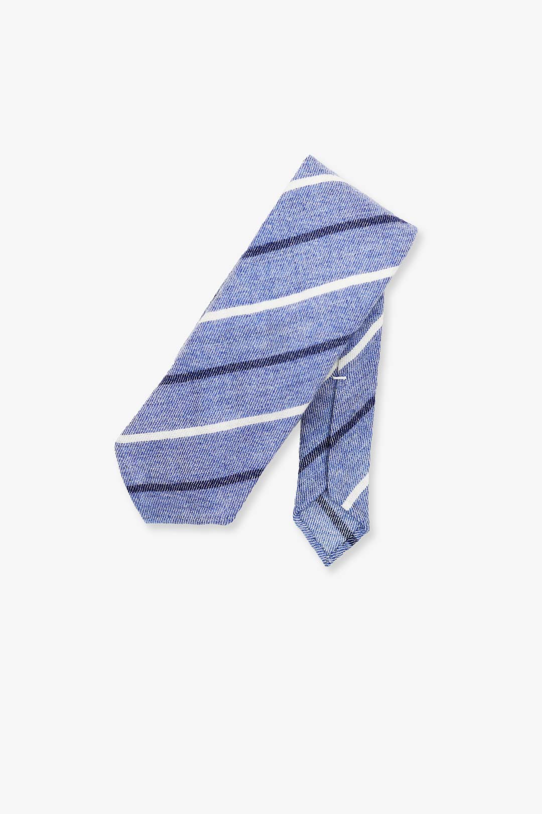 Light Blue Navy white Stripe Cashmere Tie