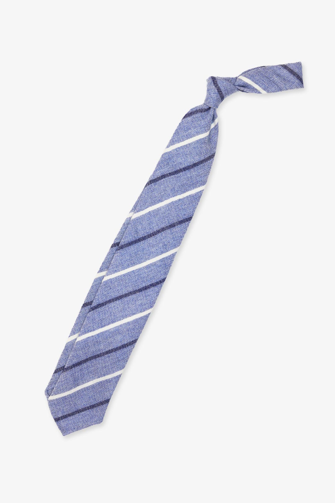 Light Blue Navy white Stripe Cashmere Tie