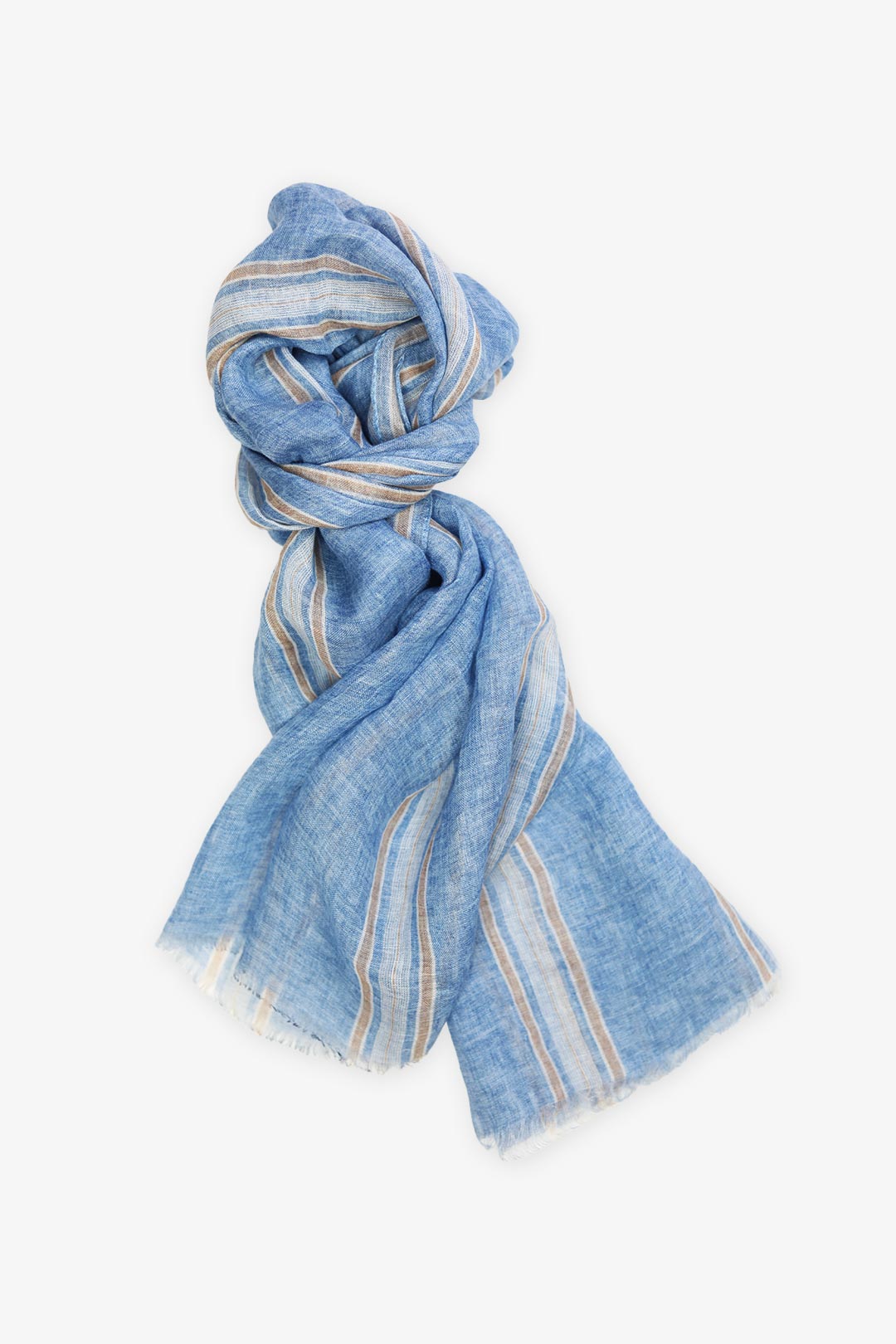 Light Blue Orange Stripe Printed Linen Scarf