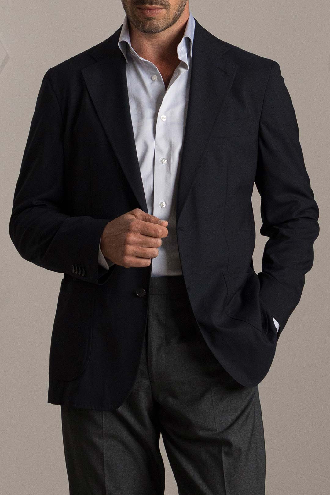 Light Grey Fine Cotton Sateen Semi-cutaway Shirt