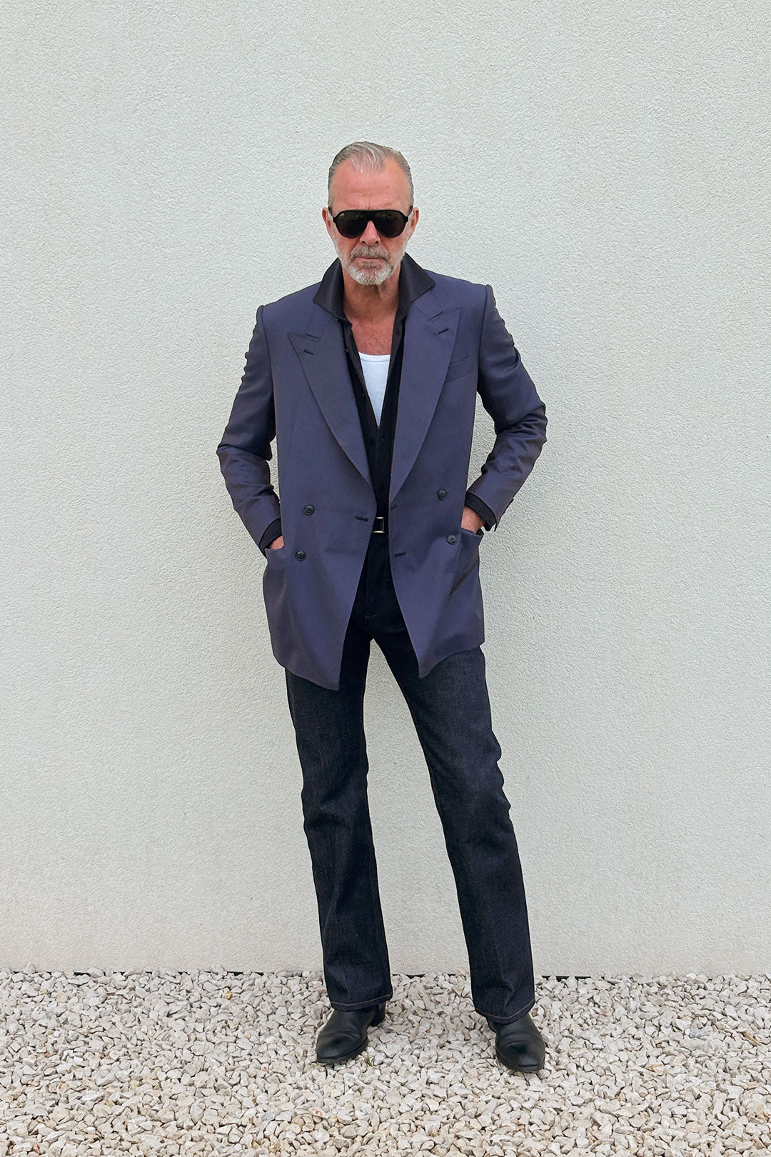 Made-to-order Denim Blue Cashmere Wool Double Breasted Blazer