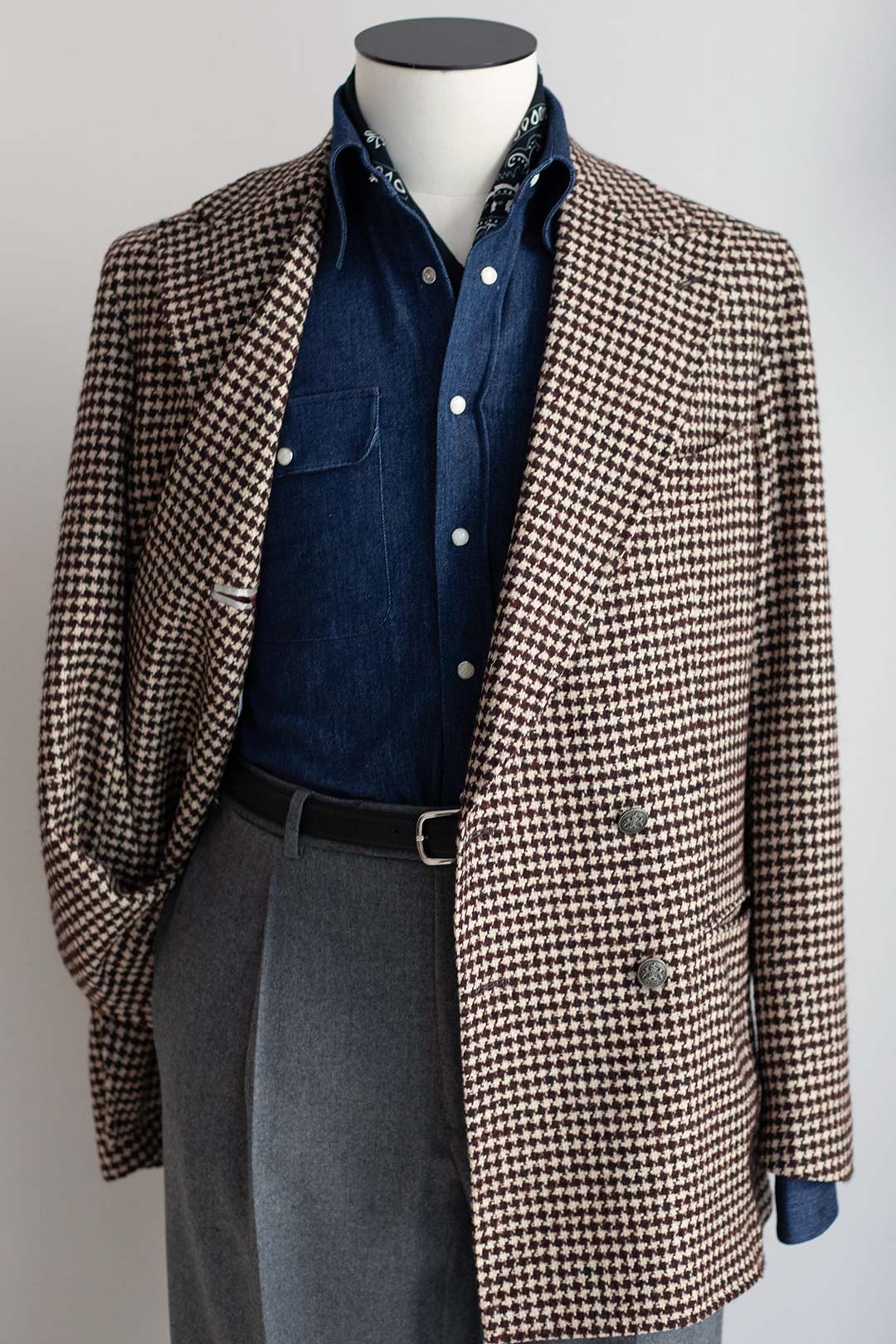 Maroon Ivory Alpaca Houndstooth Double Breasted Blazer