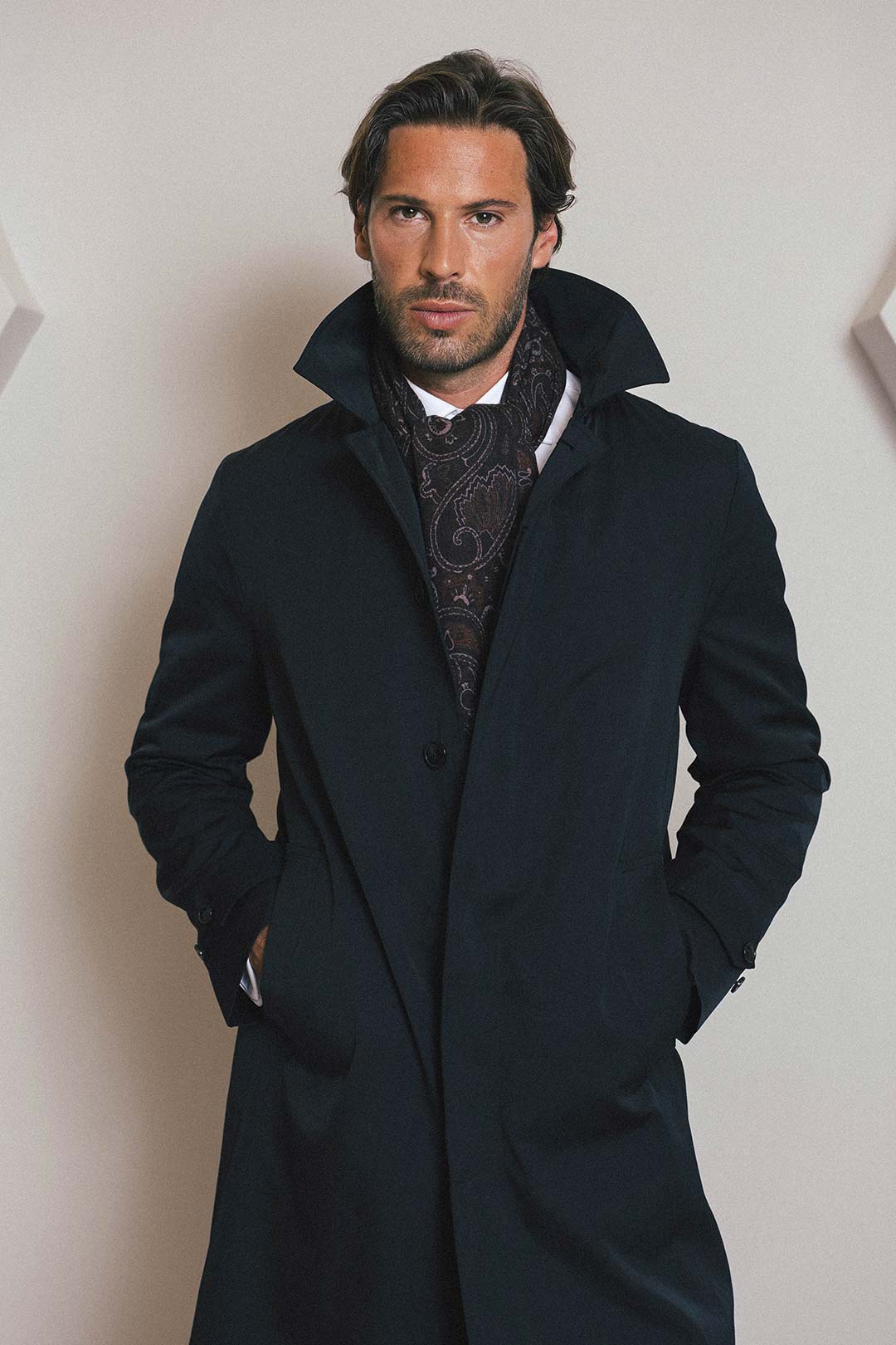 Midnight Blue Water‐repellent Cotton Rain Coat