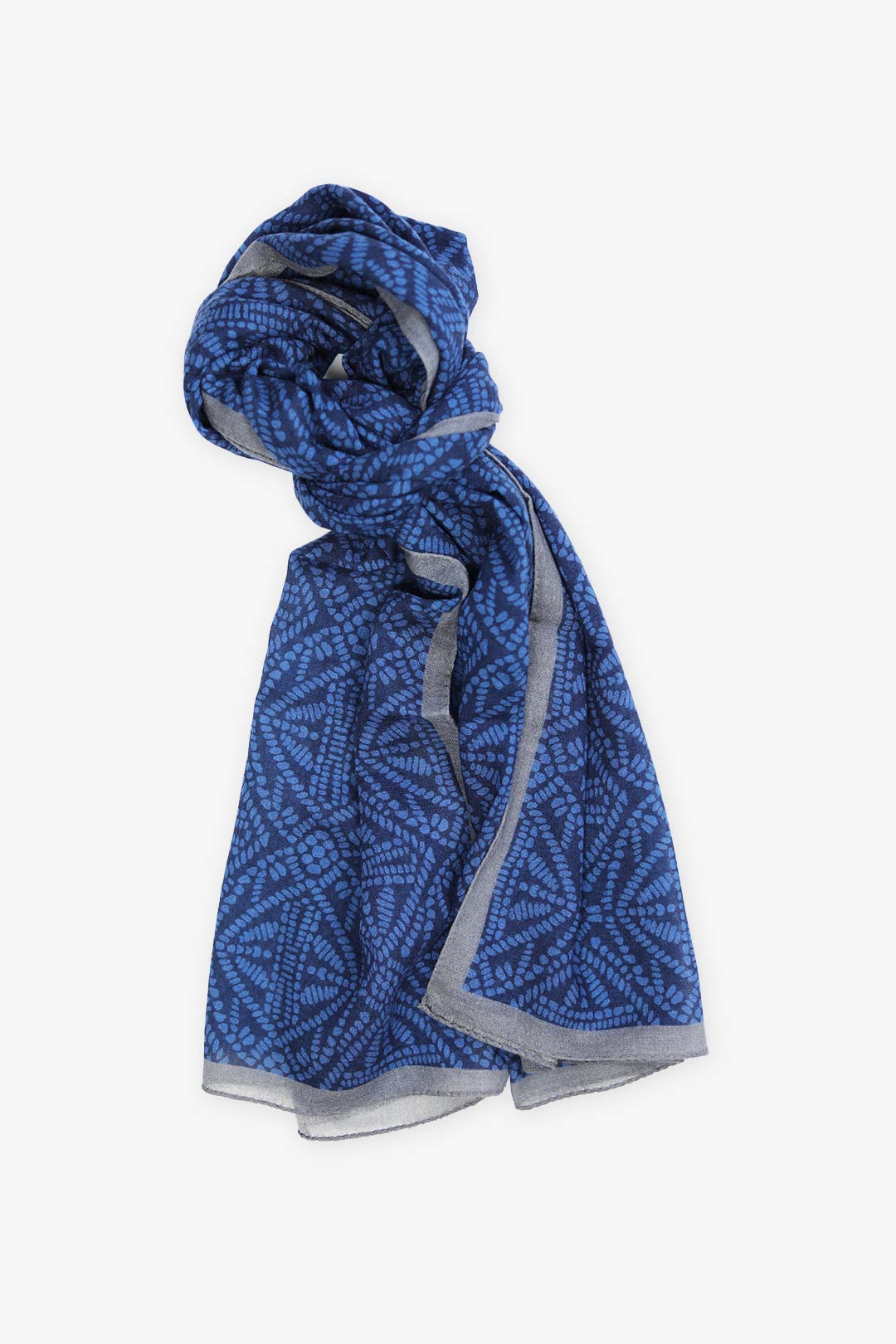 Navy Blue Grey Pattern Lightweight Wool Scarf