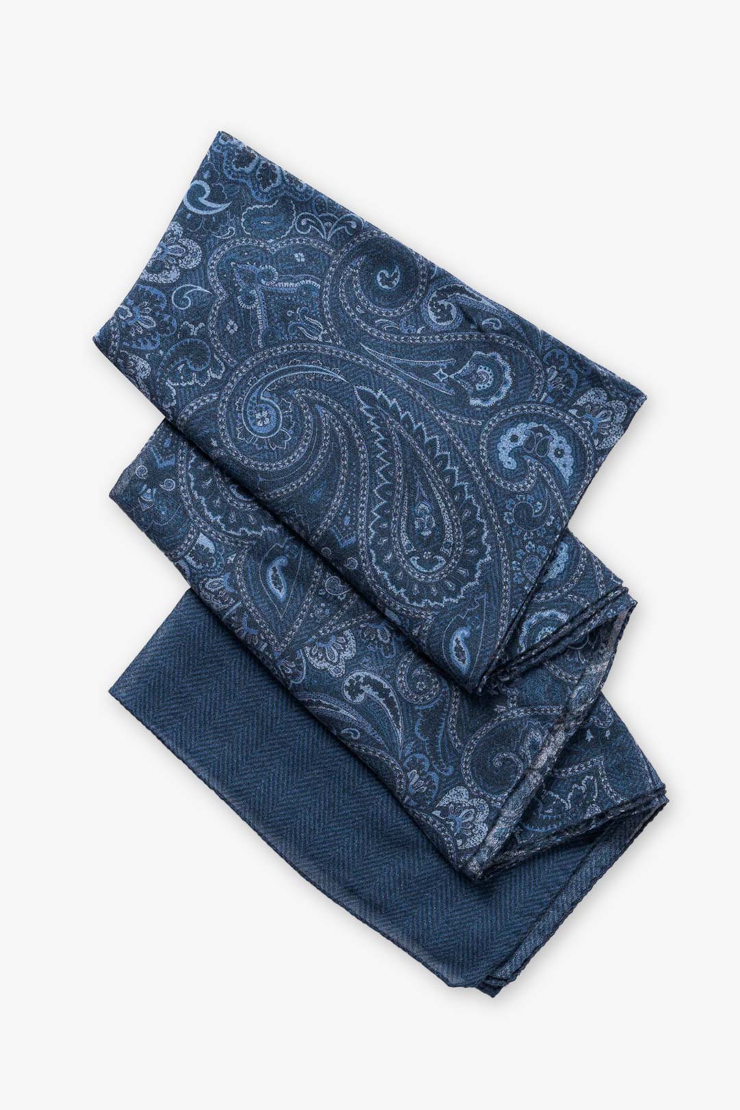Navy Blue Paisley Herringbone Wool Silk Scarf