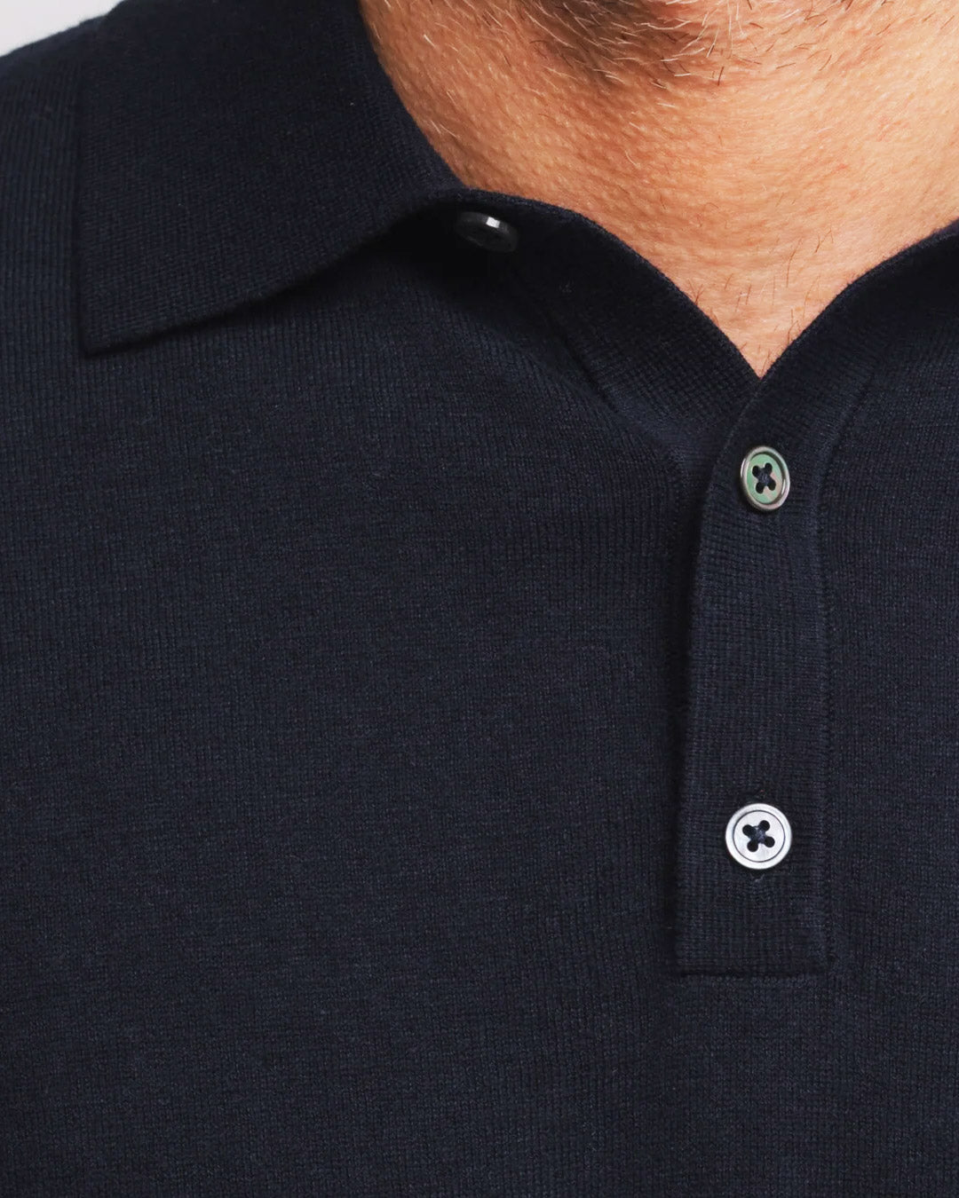 Navy Cotton Cashmere Knitted Polo Shirt