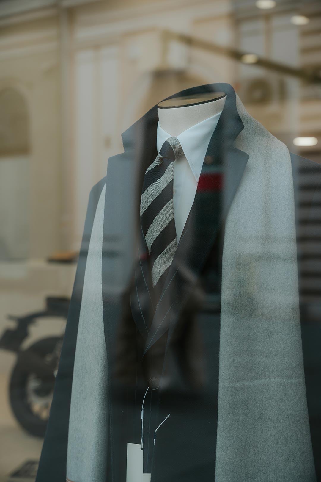 Navy Grey Stripe Cashmere Silk Tie