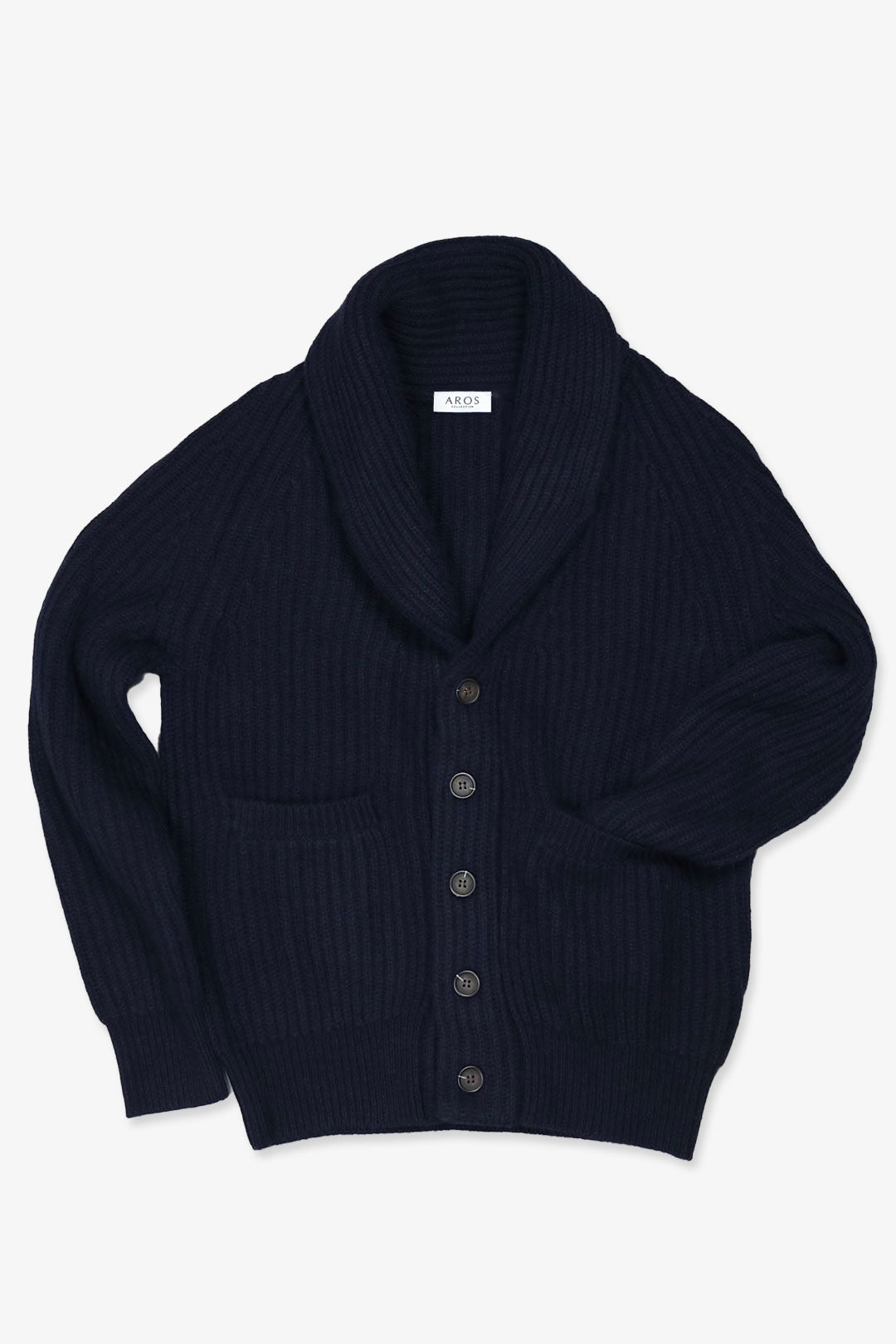 Navy Heavy Knitted Cashmere Shawl Collar Cardigan