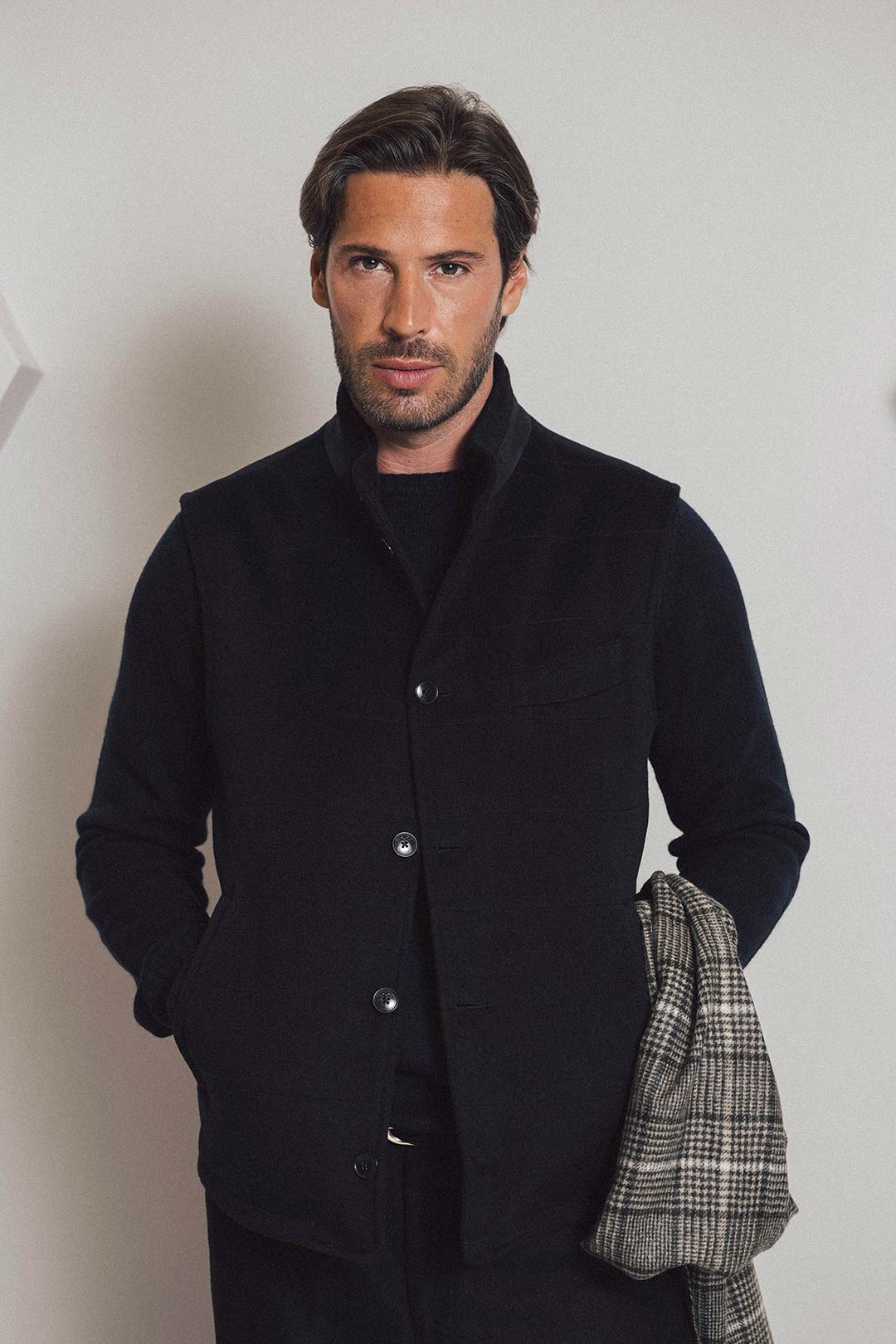 Navy Loro Piana Baby Camel Hair Quilted Vest