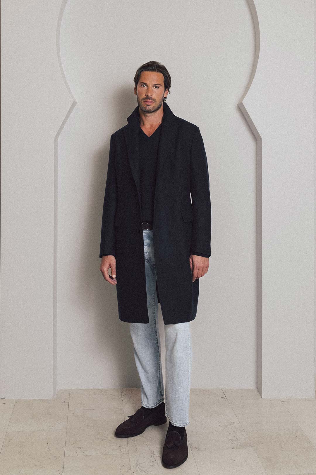 Navy Loro Piana Zelander Merino Wool Coat