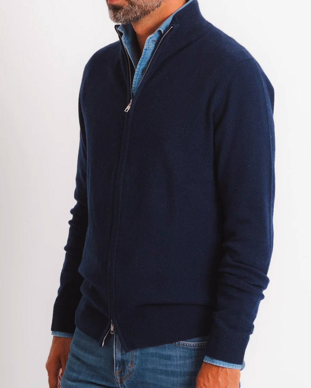 Navy Merino Cashmere Full Zip Cardigan