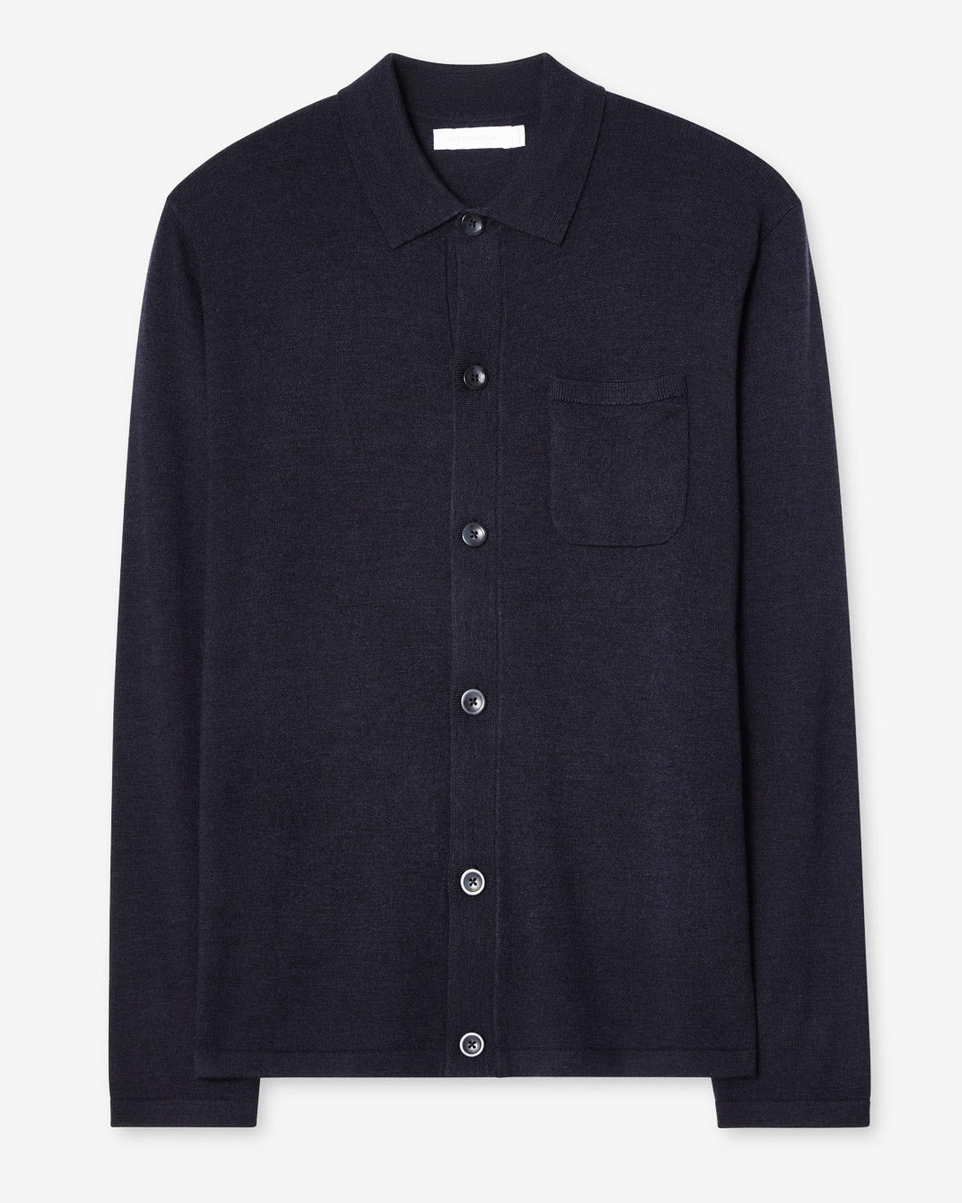 Navy Merino Knitted Shirt Cardigan