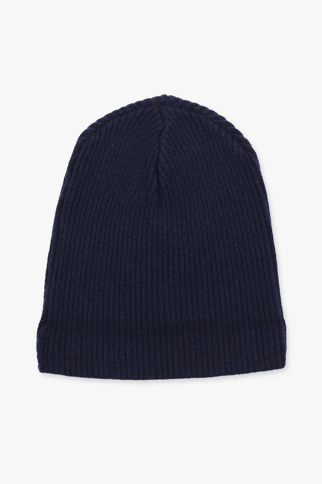 Navy Rib Knitted Pure Cashmere Beanie