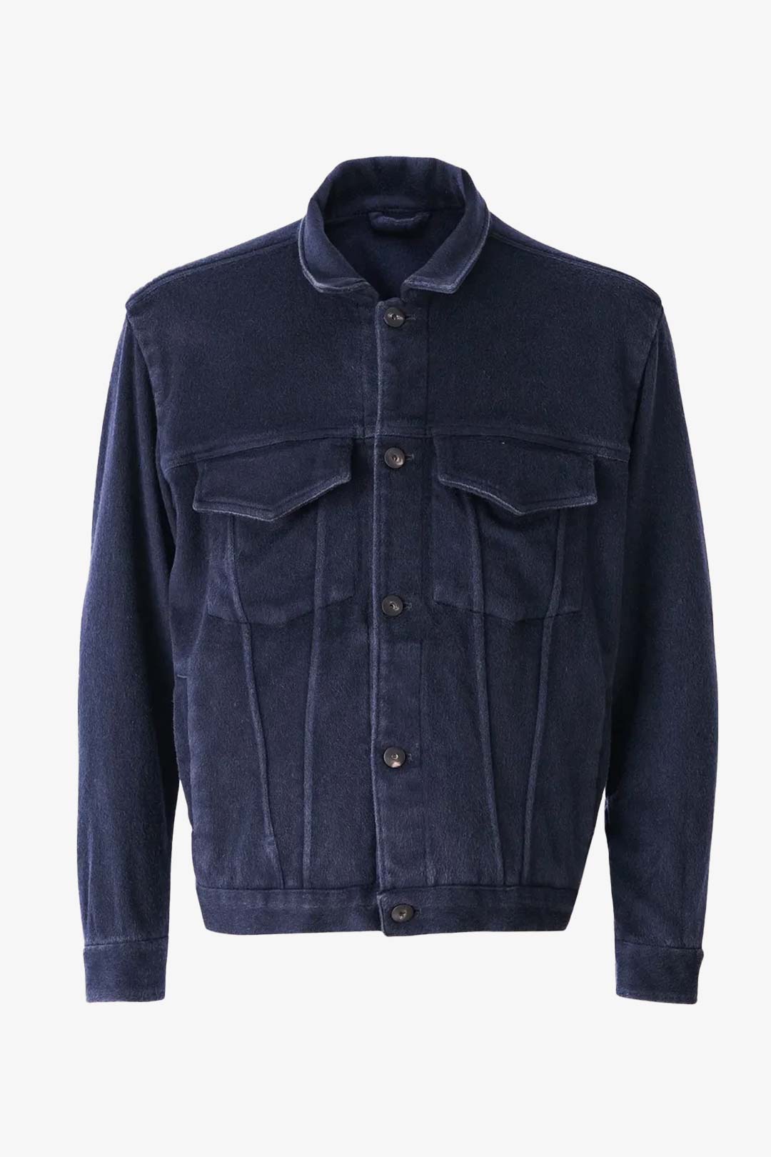 Navy Vanacore Garment Dyed Cashmere Trucker Jacket