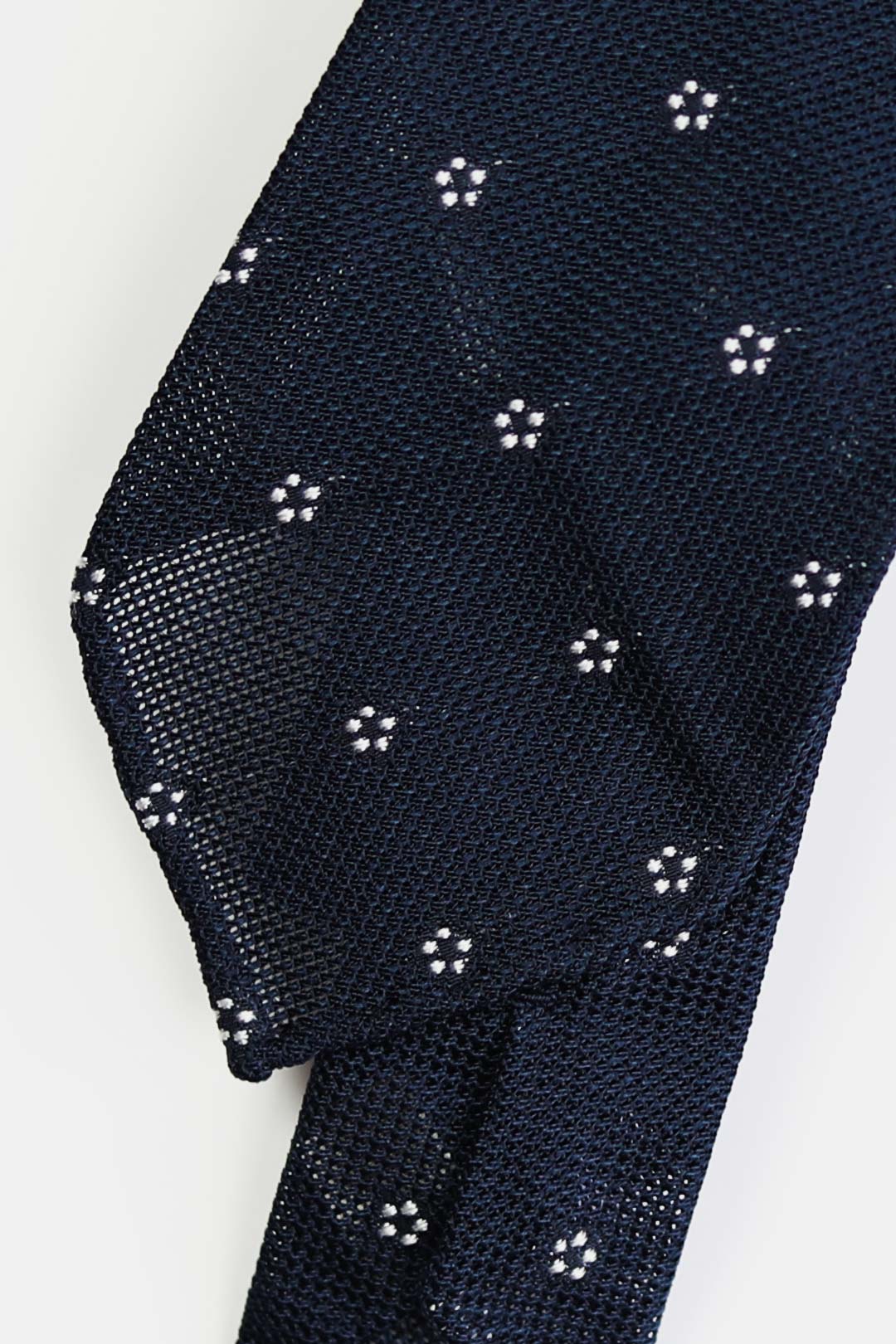Navy White Flower Silk Grenadine Tie