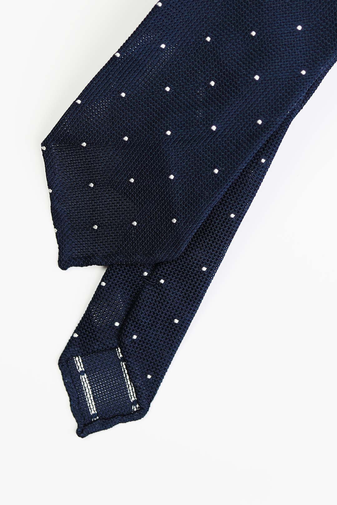 Navy White Polka Dot Silk Grenadine Tie