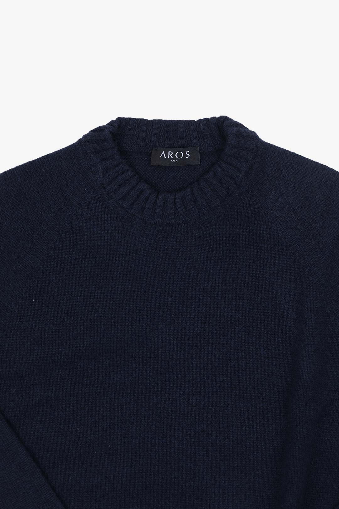 Tamnoplavi vuneni kašmirski džemper s okruglim izrezom