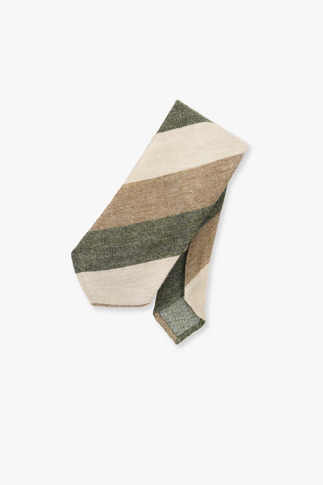 Olive Cappuccino Beige Block Stripe Cashmere Tie