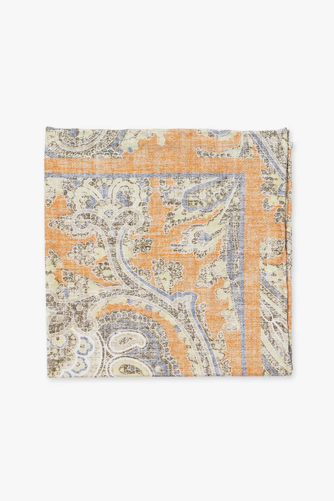 Orange Blue Paisley Silk Cotton Pocket Square