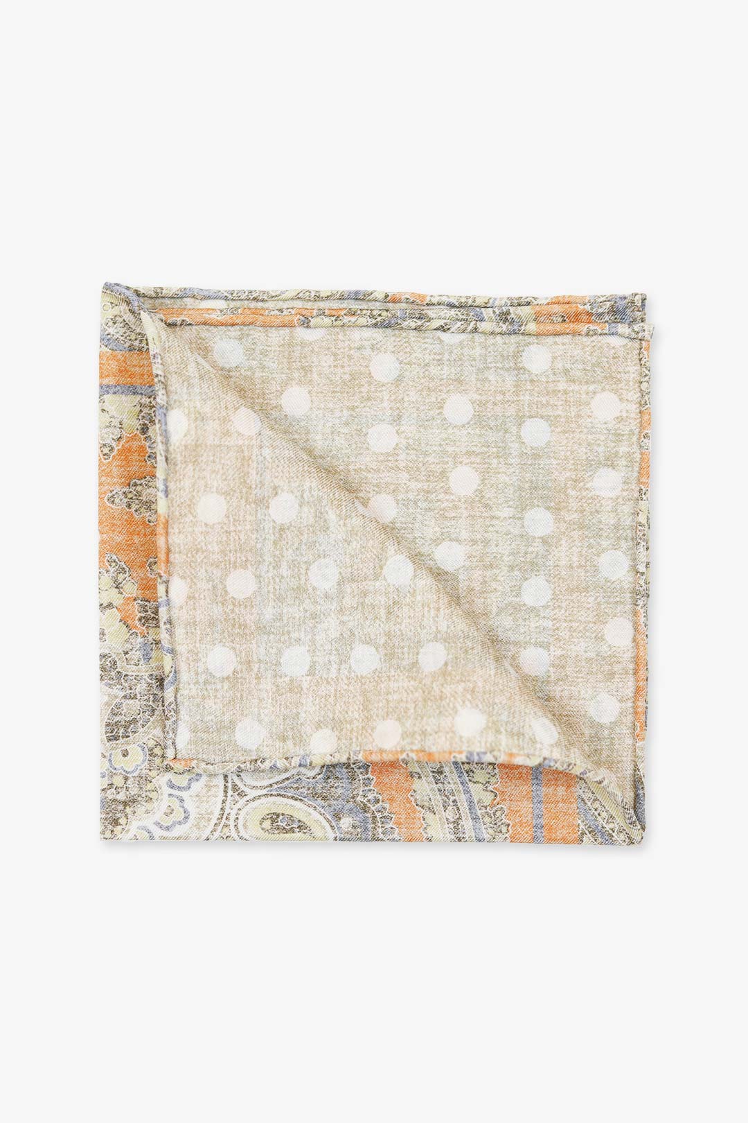 Orange Blue Paisley Silk Cotton Pocket Square