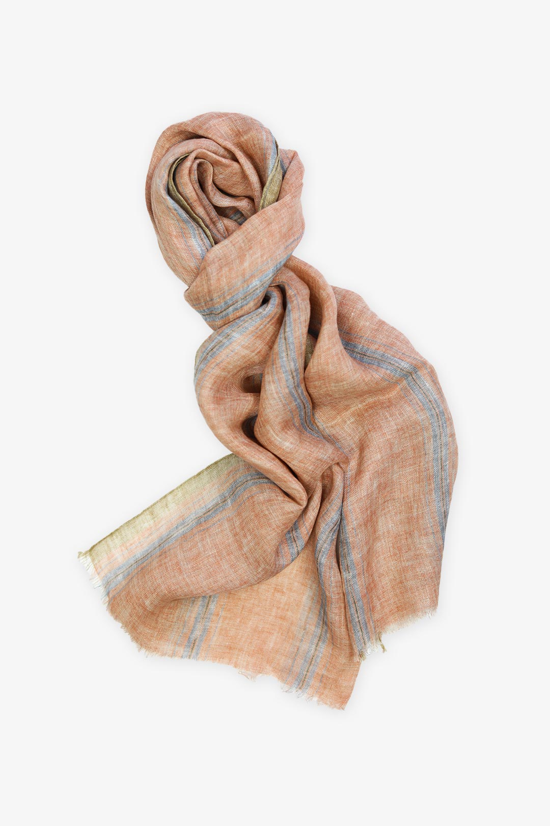 Peach Blue Stripe Printed Linen Scarf