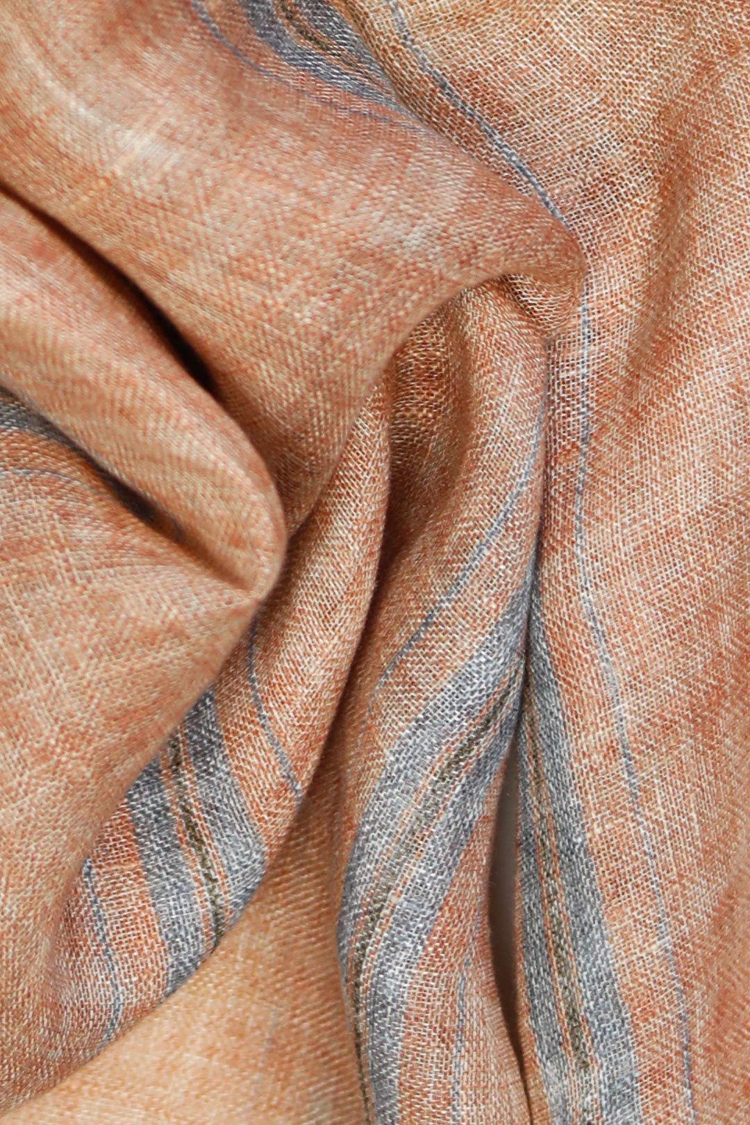 Peach Blue Stripe Printed Linen Scarf