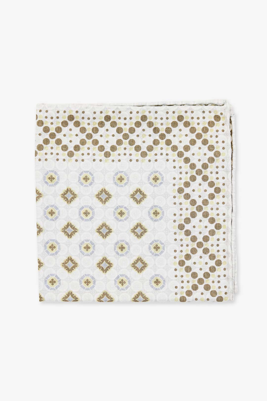 Pearl Grey Brown Medallion Silk Cotton Pocket Square