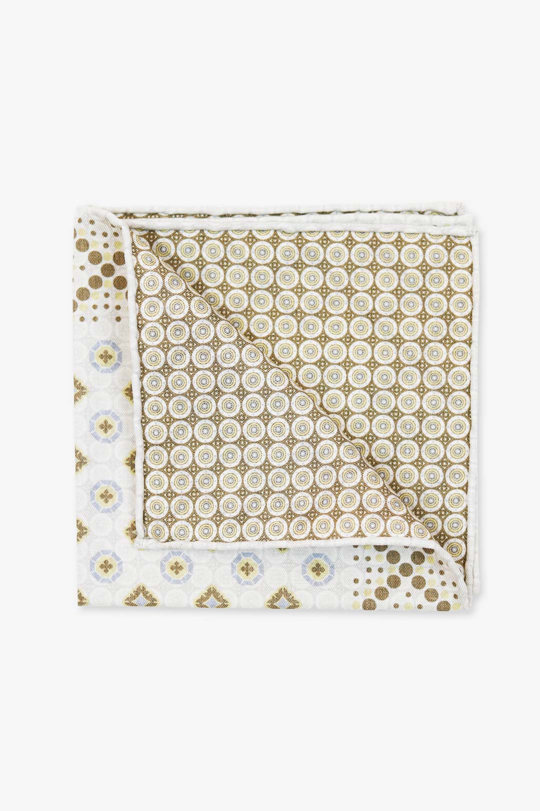 Pearl Grey Brown Medallion Silk Cotton Pocket Square