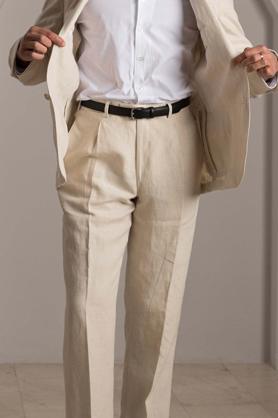 Sand Linen Single Breasted Suit Trouser
