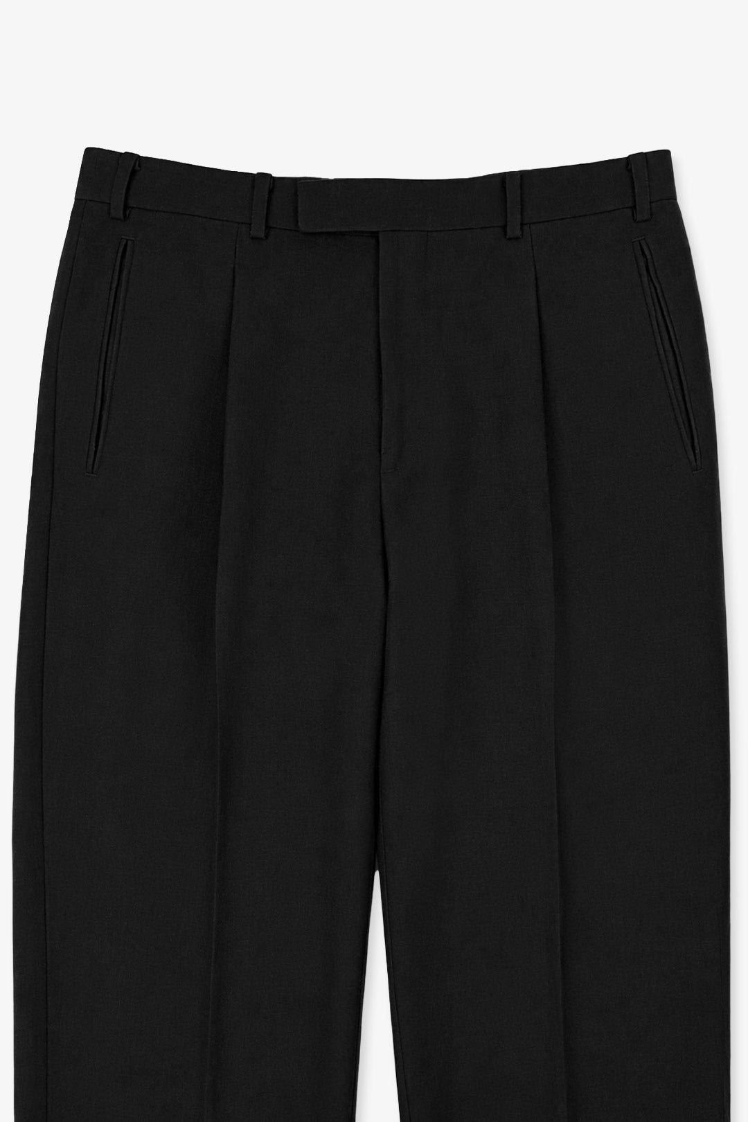 Black Heavy Linen Single Pleat Wide Leg Trouser