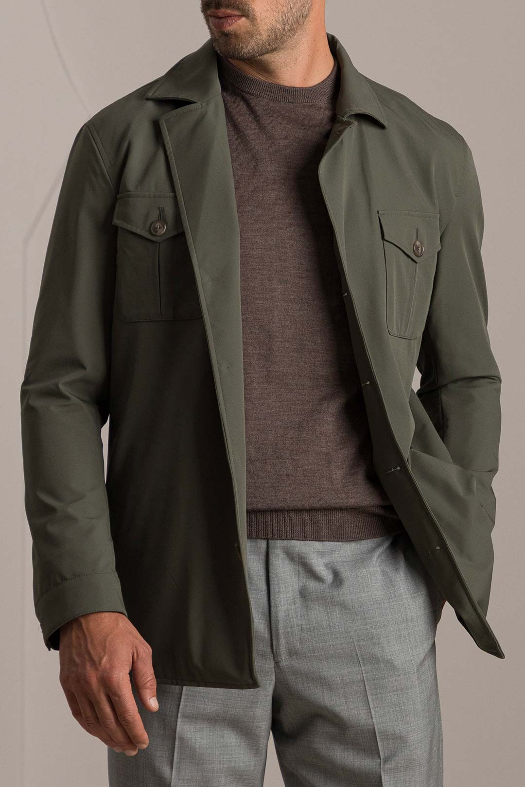 Soft Olive Water-repellent Technical Shirt Jacket