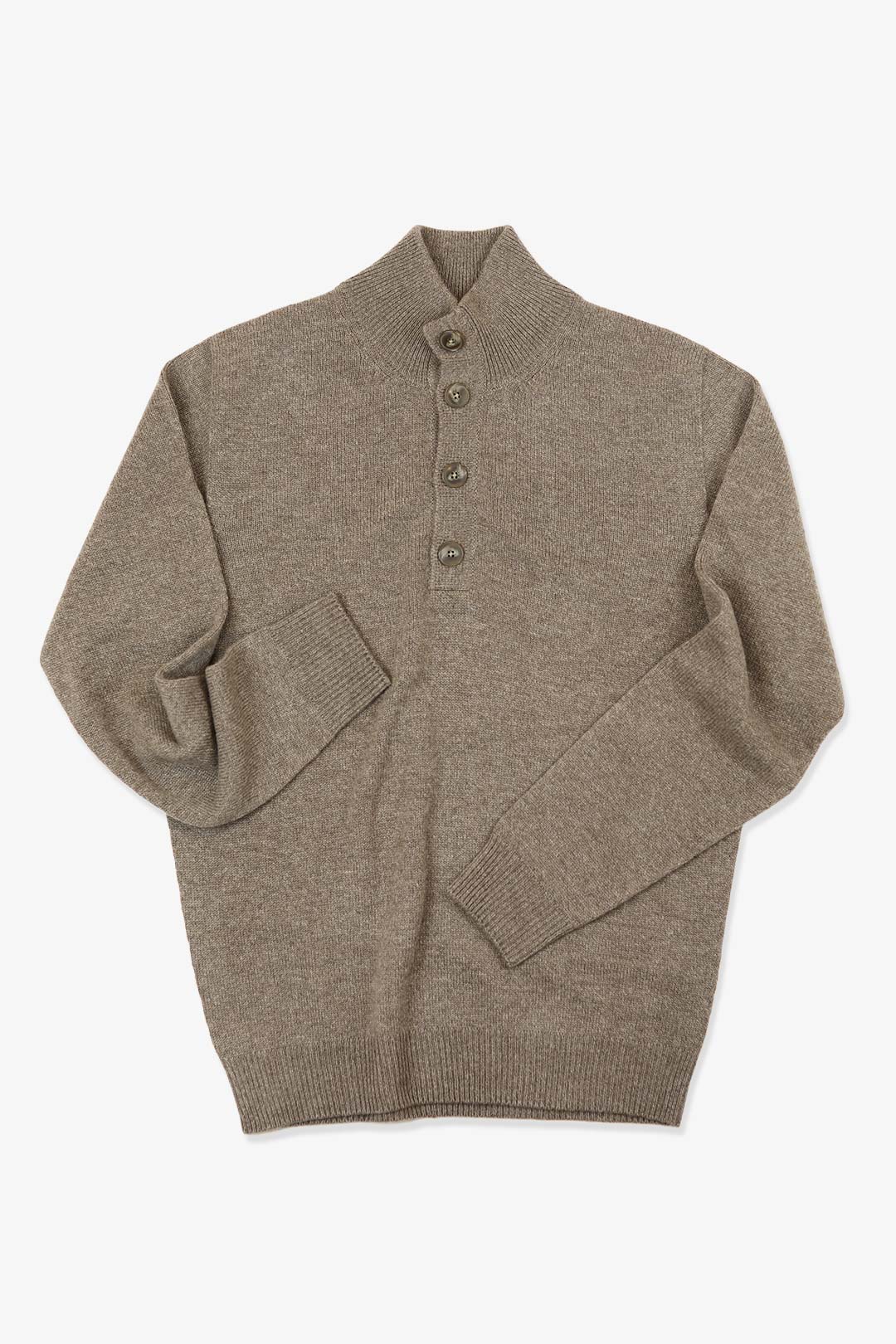 Smeđi vuneni kašmirski džemper s kopčanjem na pola dugmadi